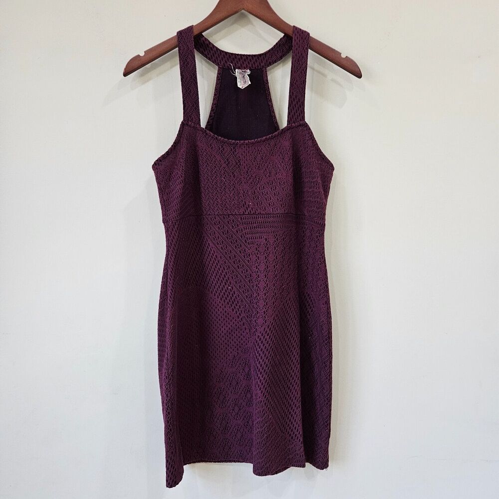 Free People Womens Lace Overlay Mini Dress Size S Burgundy Racerback Y2K Crochet